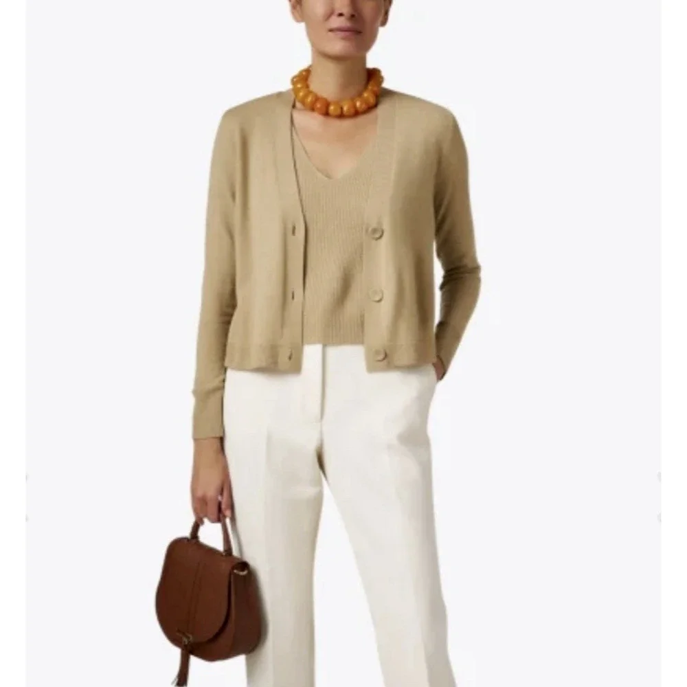 KOBI HALPERIN Florence Sand 100% Wool Two-Piece Sweater S Classic‎ Luxury Office